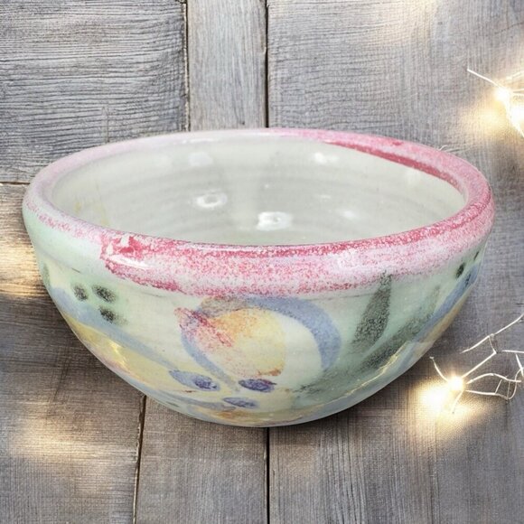 Vintage Hand Made RedWare Pottery Round Dish Bowl Hand Decorated Bowl Dish VTG - Picture 2 of 12